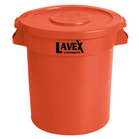 Lavex Janitorial 10 Gallon Orange Round High Visibility Commercial Trash Can and Lid