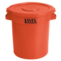Lavex 10 Gallon Orange Round High Visibility Commercial Trash Can and Lid