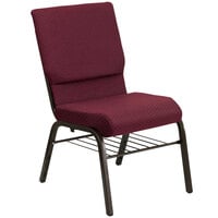 Flash Furniture XU-CH-60096-BYXY56-BAS-GG Burgundy Patterned 18 1/2 inch Wide Church Chair with Communion Cup Book Rack - Gold Vein Frame