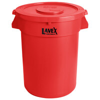 Lavex Janitorial 32 Gallon Red Round Commercial Trash Can and Lid