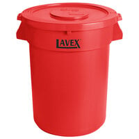 Lavex 32 Gallon Red Round Commercial Trash Can and Lid