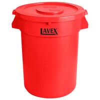 Lavex 32 Gallon Red Round Commercial Trash Can and Lid