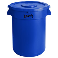 Lavex Janitorial 32 Gallon Blue Round Commercial Trash Can and Lid