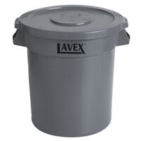 Lavex 10 Gallon Gray Round Commercial Trash Can and Lid
