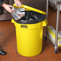 Lavex Janitorial 32 Gallon Yellow Round Commercial Trash Can and Lid