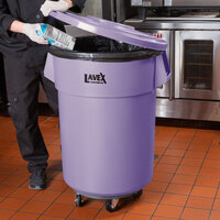 Lavex Janitorial 55 Gallon Purple Round Commercial Trash Can with Lid and Dolly