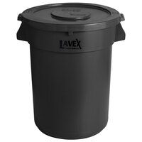Lavex Janitorial 32 Gallon Black Round Commercial Trash Can and Lid