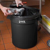 Lavex Janitorial 20 Gallon Black Round Commercial Trash Can and Lid