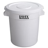 Lavex 10 Gallon White Round Commercial Trash Can and Lid