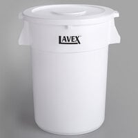 Lavex 44 Gallon White Round Commercial Trash Can and Lid