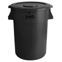 Lavex Janitorial 44 Gallon Black Round Commercial Trash Can and Lid