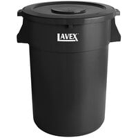 Lavex 44 Gallon Black Round Commercial Trash Can and Lid