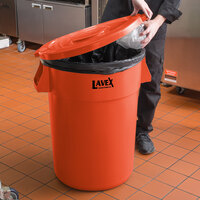 Lavex Janitorial 44 Gallon Orange Round High Visibility Commercial Trash Can and Lid