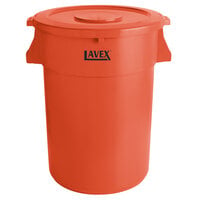 Lavex 44 Gallon Orange Round High Visibility Commercial Trash Can and Lid