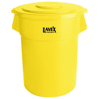 Lavex Janitorial 55 Gallon Yellow Round Commercial Trash Can and Lid