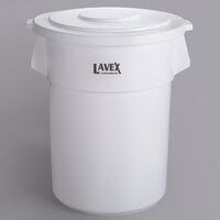 Lavex Janitorial 55 Gallon White Round Commercial Trash Can and Lid