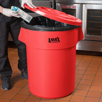 Lavex Janitorial 55 Gallon Red Round Commercial Trash Can and Lid
