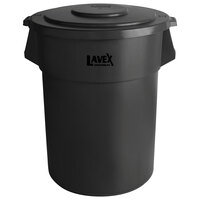 Lavex Janitorial 55 Gallon Black Round Commercial Trash Can and Lid