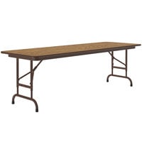 Correll 24 inch x 60 inch Medium Oak Light Duty Melamine Adjustable Height Folding Table with Brown Frame