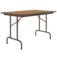 Correll 30" x 48" Medium Oak Light Duty Melamine Folding Table with Brown Frame