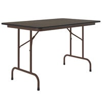 Correll 30" x 48" Walnut Light Duty Melamine Folding Table with Brown Frame