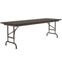 Correll 24" x 60" Walnut Light Duty Melamine Adjustable Height Folding Table with Brown Frame