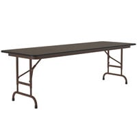 Correll 24" x 72" Walnut Light Duty Melamine Adjustable Height Folding Table with Brown Frame