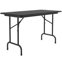 Correll 24 inch x 48 inch Black Granite Light Duty Melamine Folding Table with Black Frame