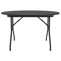 Correll 48 inch Round Black Granite Light Duty Melamine Folding Table with Black Frame