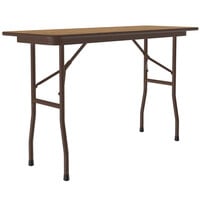 Correll 18" x 48" Medium Oak Light Duty Melamine Folding Table with Brown Frame