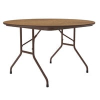 Correll 48" Round Medium Oak Light Duty Melamine Folding Table with Brown Frame