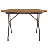 Correll 48 inch Round Medium Oak Light Duty Melamine Folding Table with Brown Frame