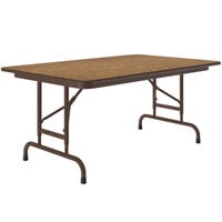 Correll 30 inch x 48 inch Medium Oak Light Duty Melamine Adjustable Height Folding Table with Brown Frame