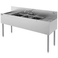 Perlick TS53C-STK Three Bowl Stainless Steel Underbar Sink with (2) 12" Drainboards