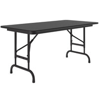 Correll 24 inch x 48 inch Black Granite Light Duty Melamine Adjustable Height Folding Table with Black Frame