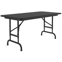 Correll 24" x 48" Black Granite Light Duty Melamine Adjustable Height Folding Table with Black Frame