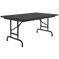 Correll 30" x 48" Black Granite Light Duty Melamine Adjustable Height Folding Table with Black Frame