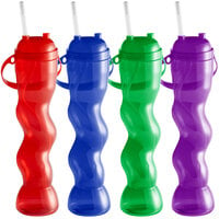 32 oz. Assorted Squiggle Yarder with Lid and Straw - 50/Case