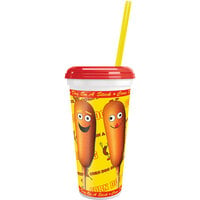 32 oz. Tall Plastic Corn Dog Design Souvenir Cup with Straw and Lid - 200/Case