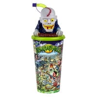 32 oz. Tall Plastic Zombie Design Souvenir Cup with Straw and Topper Lid - 100/Case