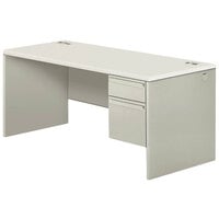 HON 38292LB9Q 38000 Series 66" x 30" x 30" Silver Mesh / Light Gray Laminate Left 3/4 Height Single Pedestal Desk