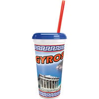 32 oz. Tall Plastic Gyro Design Souvenir Cup with Straw and Lid - 200/Case