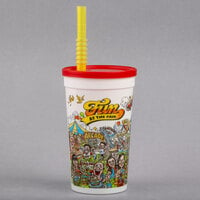 16 oz. Tall Plastic "Fun at the Fair" Souvenir Cup with Red Lid and Straw - 500/Case