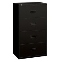 HON 484LP Basyx 400 Series Black Steel Four Drawer Lateral File Cabinet - 36 inch x 19 1/4 inch x 53 1/4 inch