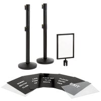 Lancaster Table & Seating Black 40" ADA Compliant Crowd Control / Guidance Stanchion Kit including Frame & Sign Set with Clear Covers