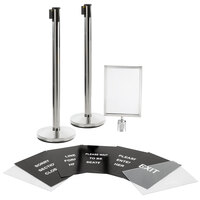 Lancaster Table & Seating Stainless Steel 40 inch Crowd Control / Guidance Stanchion Kit including Frame & Sign Set with Clear Covers
