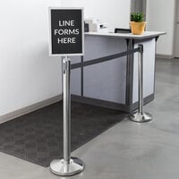 Lancaster Table & Seating Stainless Steel 40 inch Crowd Control / Guidance Stanchion Kit including Frame & Sign Set with Clear Covers