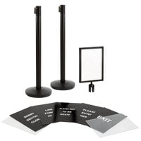 Lancaster Table & Seating Black 40" Crowd Control / Guidance Stanchion Kit including Frame & Sign Set with Clear Covers