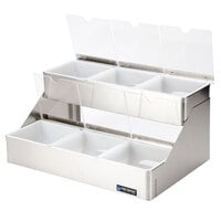 San Jamar B4706INL 6-Compartment Two Tier Stainless Steel Condiment Bar with Split Notched Lids