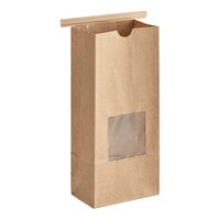 Choice 4 1/4" x 9 3/4" 1 lb. Brown Kraft Customizable Tin Tie Cookie / Coffee / Donut Bag with Window - 1000/Case